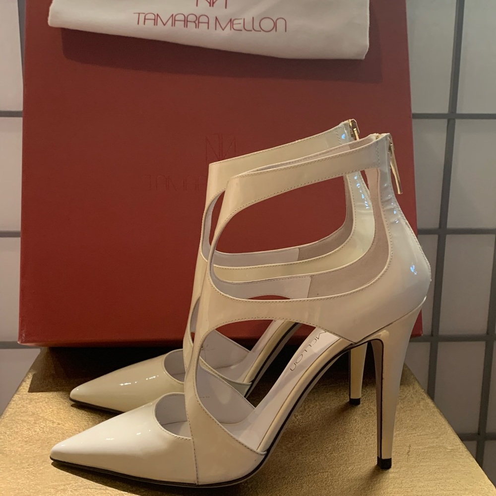 NWT Tamara Mellon “Fever” in patent leather cream